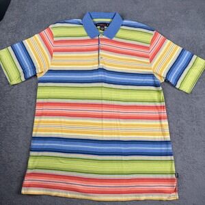 Tommy Bahama 18 Golf Shirt Mens Large GreenBlue Striped Polo Golf